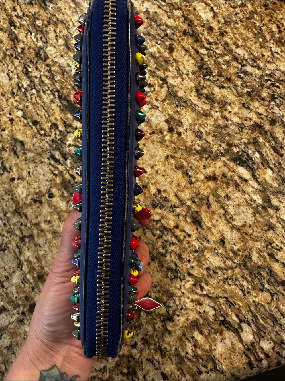 Christian Louboutin Electric Blue Studded Zip-Around Wallet - Picture 7 of 16
